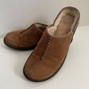 UGG Australia Kohala Sherling Split Toe Tan Brown Suede Slip On Mule Shoes 8